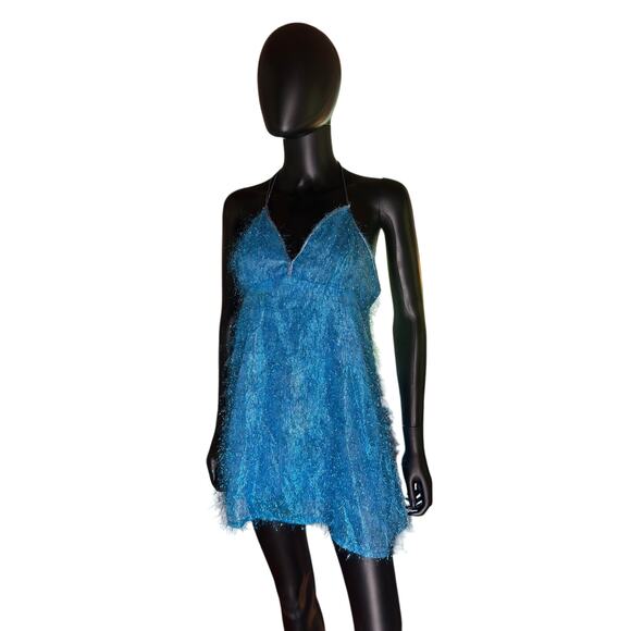 80’s Blue Sparkly Fringe Babydoll Mini Dress – Pre-Loved Good – Size Medium - Picture 7 of 7